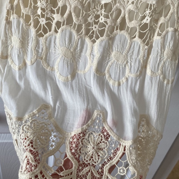 Guisy 100% sheer silk top with cotton under shirt embroider crochet back - Picture 4 of 5